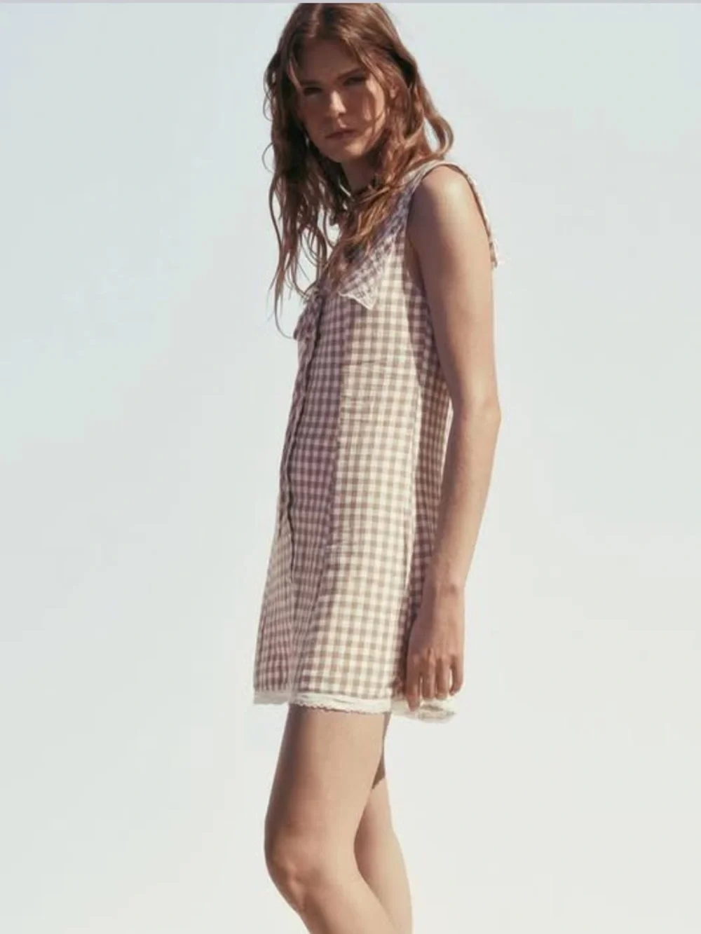Gingham Tie-Front Sleeveless dress